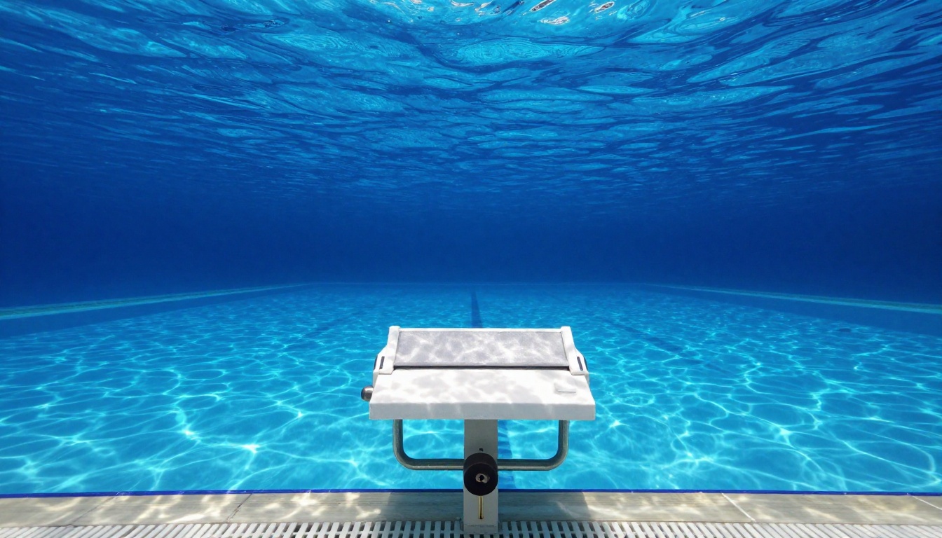 swimming starting block on the front around pool, water back...