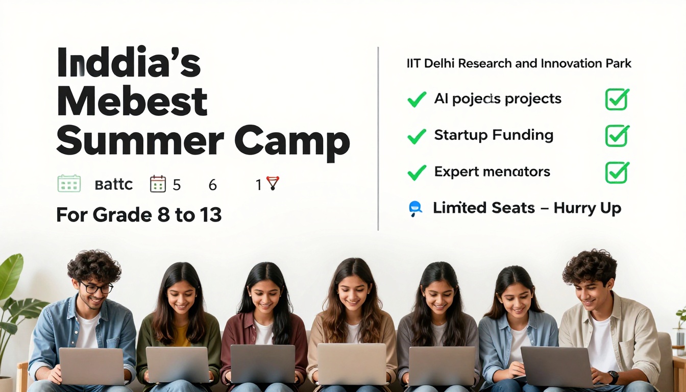 A modern educational summer camp poster set at IIT Delhi Res...