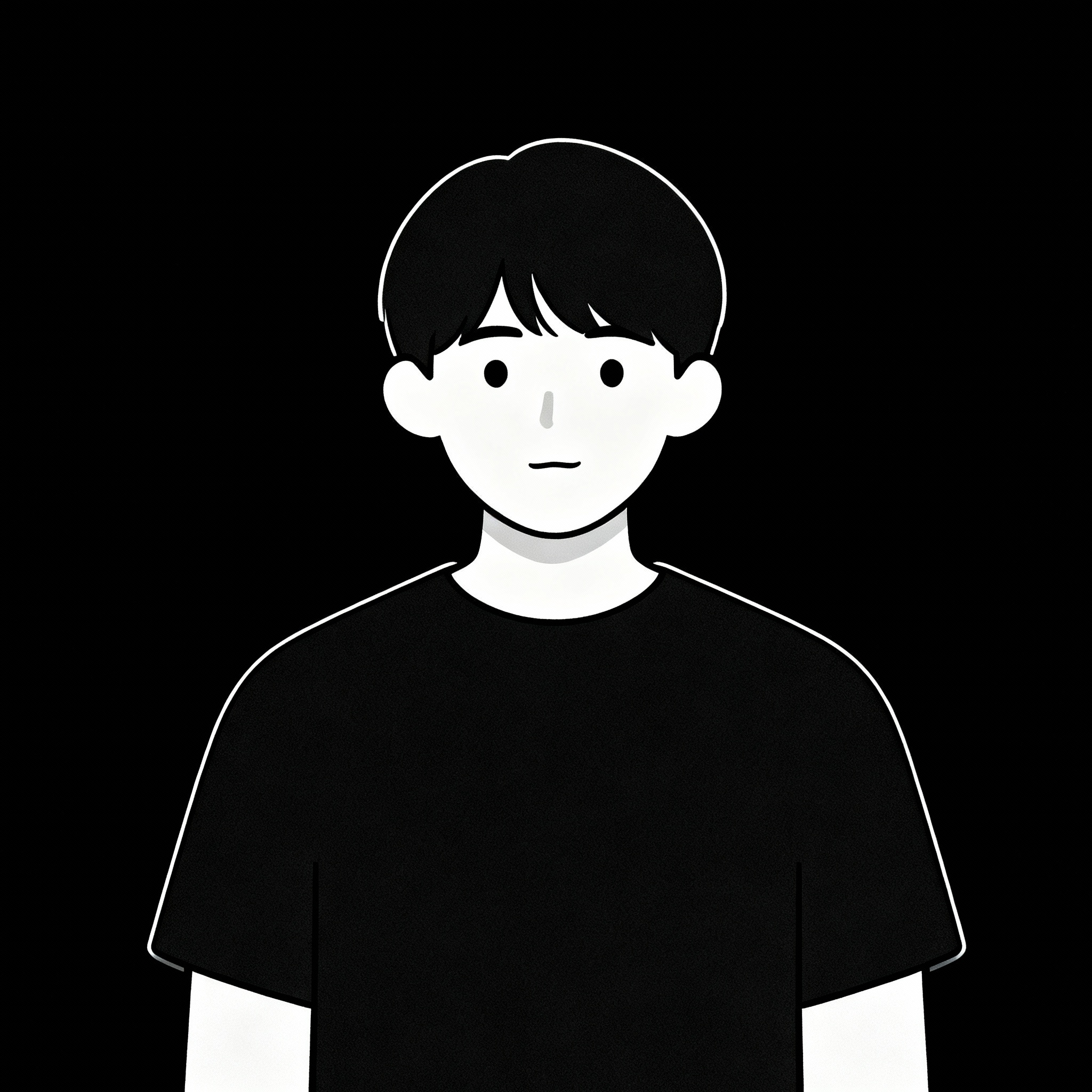 Profile Picture: Illustration of: none | Text in a square box (not chat bubble): center the person, remove the background (replaced with solid black) and remove the phone and hand so it doesnt look like a selfie