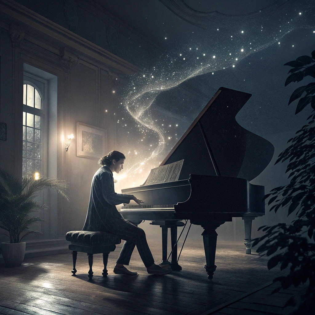 Art: Faça-o tocar um piano negro fantasmagorico