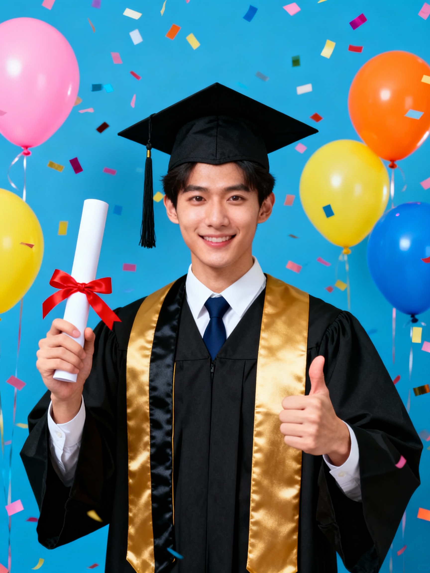 Scene &amp; Composition: A medium shot against a blue backgr...