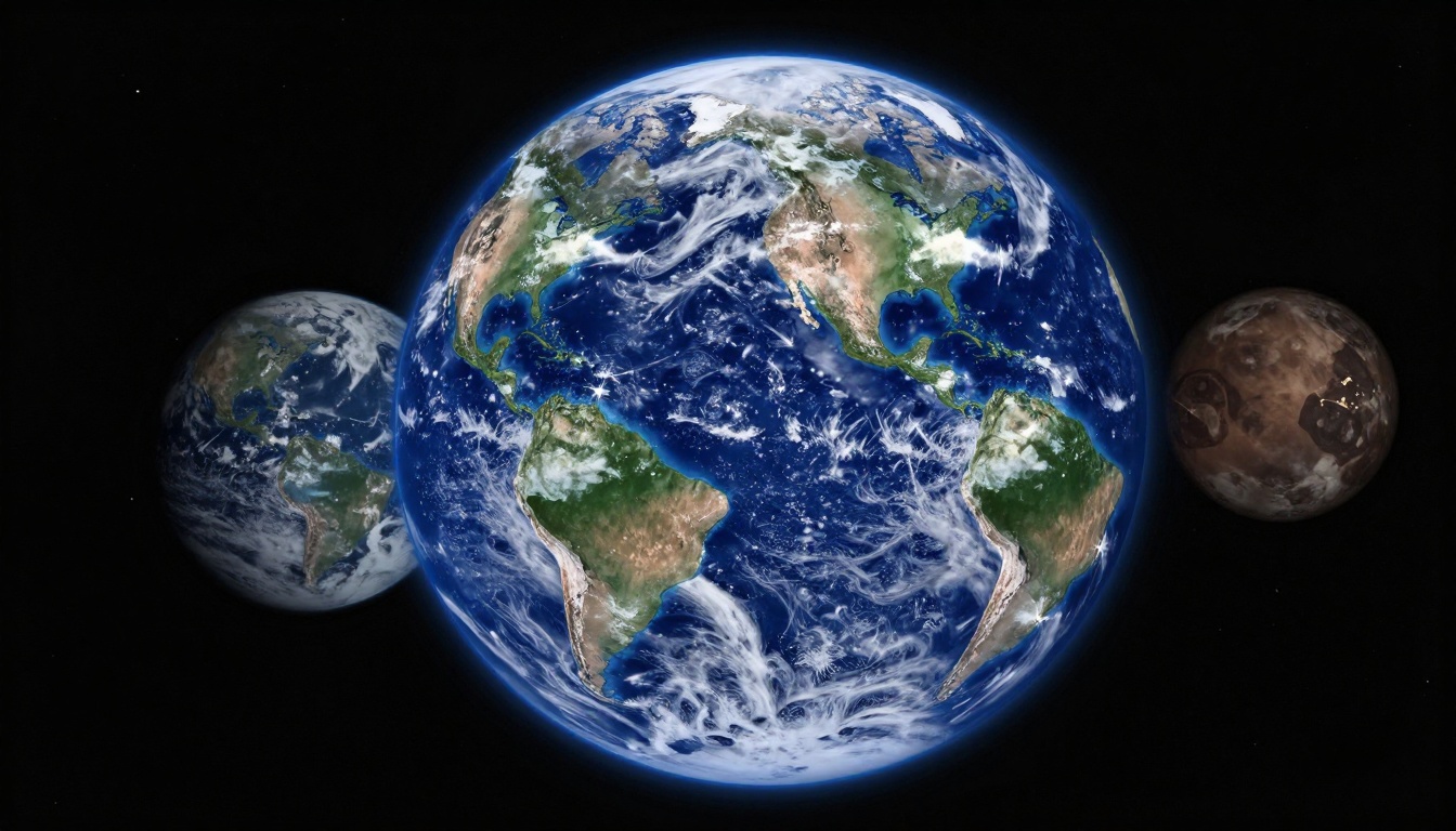 Create a wallpaper where mars and earth are  very close toge...